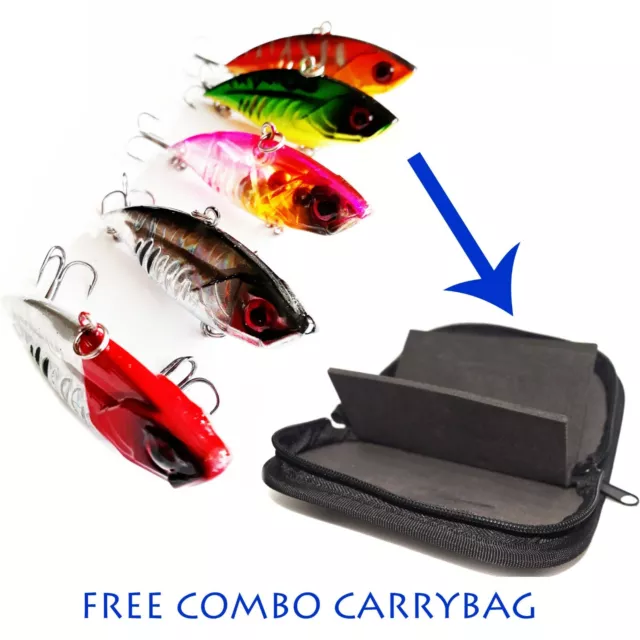 USA 5 Fishing Lures VIB Bait, Crankbaits + Free Portable Tackle Bag