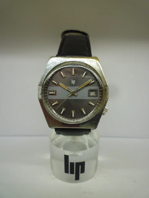Montre LIP R 562 Mécanique Homme - Boîtier Argenté, Bracelet Marron, Neuf Avec Défauts