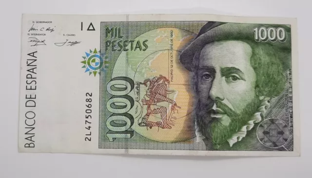 1992 / Banco de España, España - Billete de 1000 pesetas, número de serie 2L 47506XX