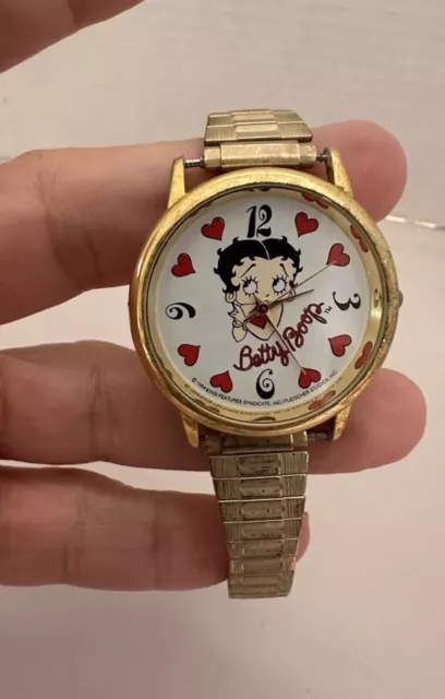 Vintage Betty Boop Watch  Gold Tone Red Hearts 1994 - Not Tested! May Need Batt