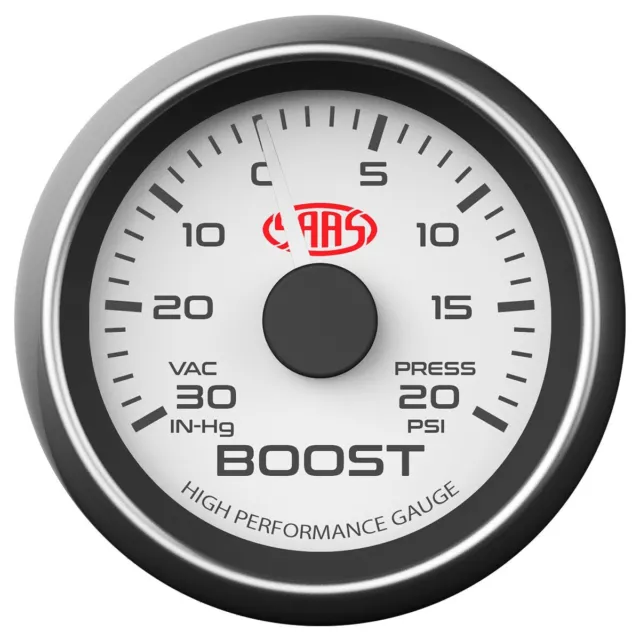 SAAS Boost Gauge 30inHg-20psi 52mm White Muscle Series SG-TB52W