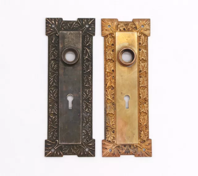 Pair of Antique 7.5 in. Bronze Foliate Door Back Plates