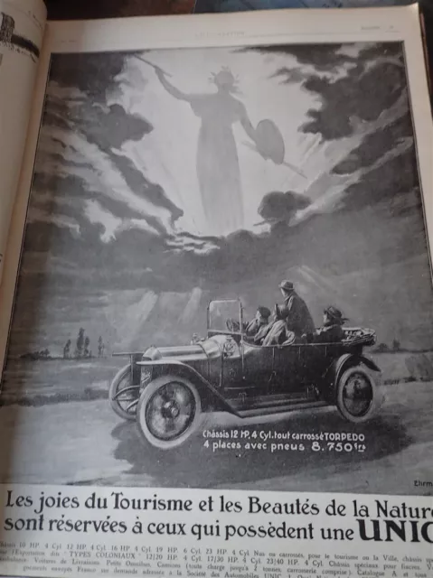 UNIC torpédo 12 HP 4 cyl automobile publicité papier ILLUSTRATION SALON 1914