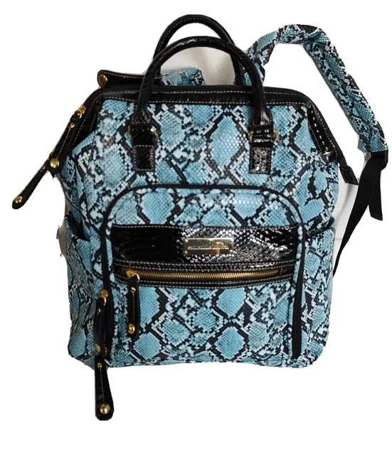 Samantha Brown Python Embossed Backpack Turquoise / BLACK EUC