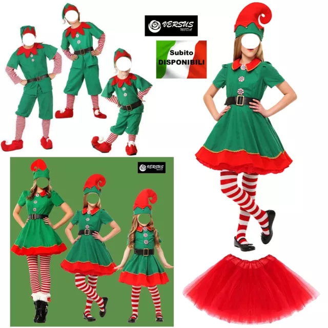 Vestito Costume Elfo Elfa Babbo Natale Bambini Adulti Cosplay Elf Suit ELF010