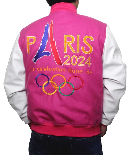 VESTE UNIVERSITAIRE PERSONNALISÉE YA Paris 2024 Jeux Olympiques France laine rose pour unisexe