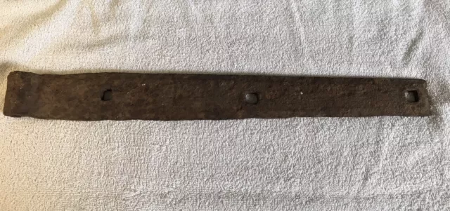 Vintage Primitive Iron Forged Door Strap Hinge, 18” With Square Holes