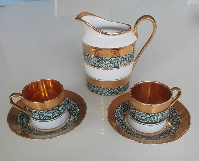 Service à Café Vintage Bavaria - 7 Tasses + 6 Soucoupes - Motif Fleur Orange