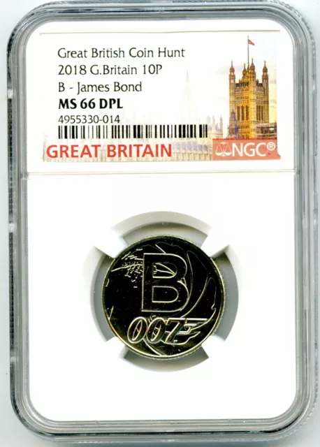 2018 10P Great Britain ' B '- James Bond 007 Ngc Ms66 Dpl British Coin Hunt