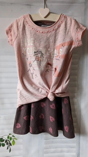 Set outfit per ragazze Next abito e cravatta età 3 anni stampa cuore estate unicorno