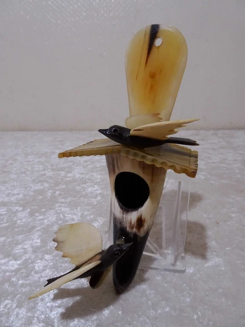 Objeto Florero de Pared Cuerno Vaca - Golondrinas Pájaro Con Nido -