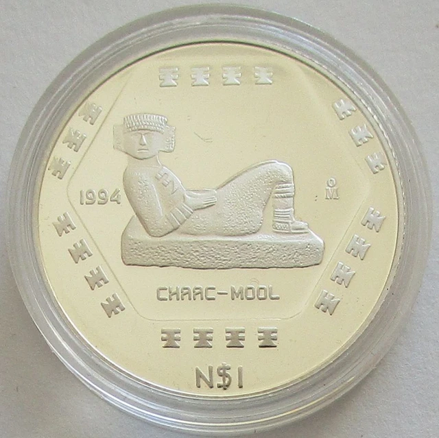 Mexico 1 Nuevo Peso 1994 Pre-Columbian Era Chaac-Mool 1/4 Oz Silver Proof