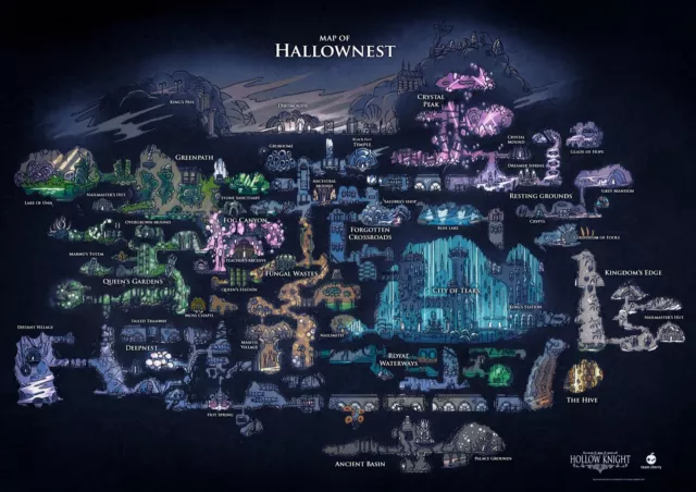 Hollow Knight Map Of Hallownest (Poster Print wall A4, A3, A2 Satin 260gsm)