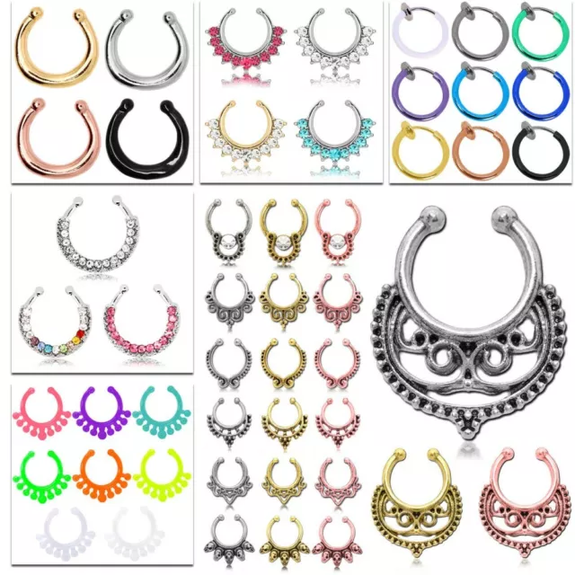 Finto Piercing segmento septum ferro di cavallo Naso Labbro Corpo Tragus Strass