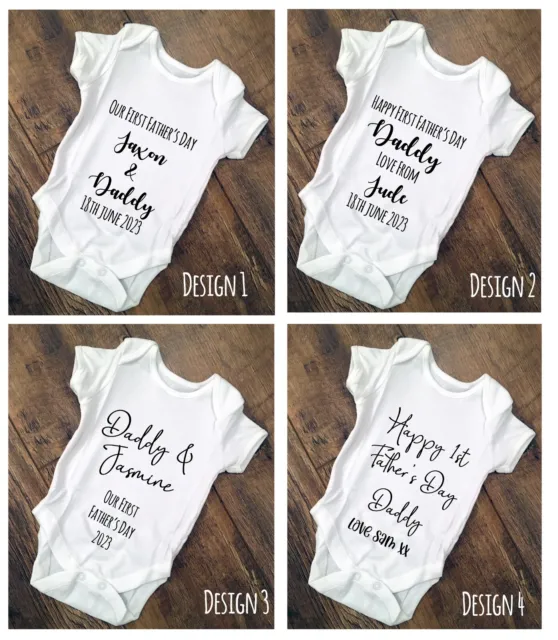 My First Father's Day Personalised Baby Vest Bodysuit, Name, Keepsake, 4 Designs