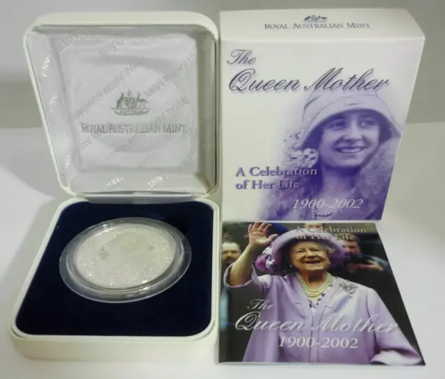 Superb Stuart Devlin Design 2002 Queen Mother 1oz Silver Proof Five Dollar Coin