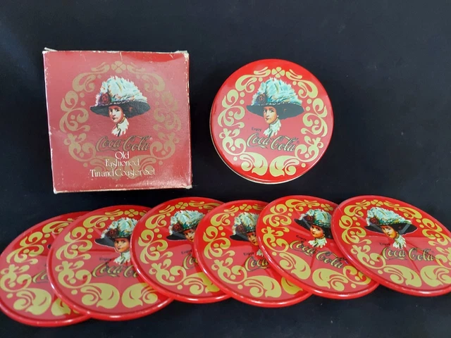 Coca Cola Collectable Vintage Coasters In Round Tin Set 6 Cork Backing A15 626
