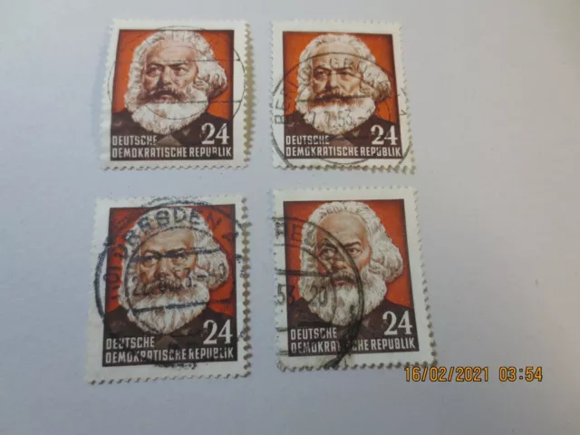DDR 1953 "Marx" MiNr 349 alle 4 Varianten I YI + I YII + II YI + II YII geprüft