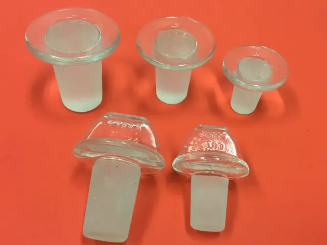 LOT OF (5) Pyrex Lab Glass Stoppers - Different Size