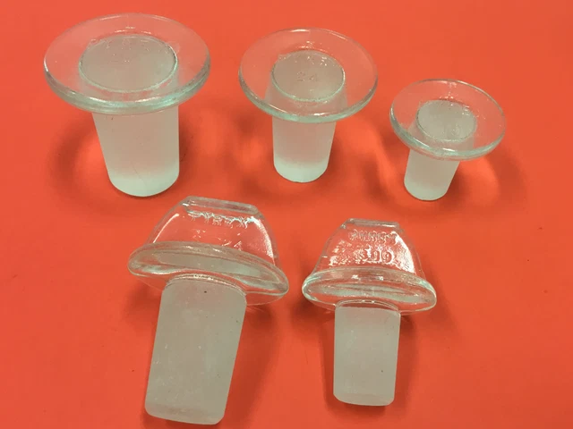 LOT OF (5) Pyrex Lab Glass Stoppers - Different Size