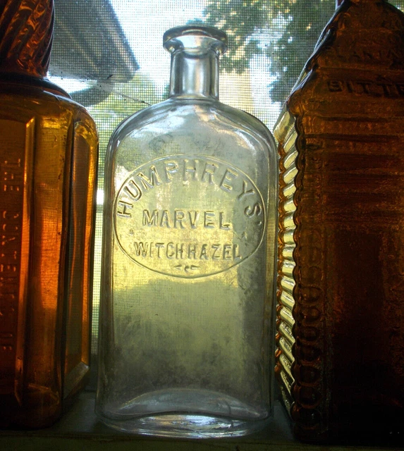 Humphreys Marvel Witch Hazel Large 7 1/2"Tall Patent Medicine Bottle Humphreys Marvel Witch Hazel Large 7 1/2"Tall Patent Medicine Bottle