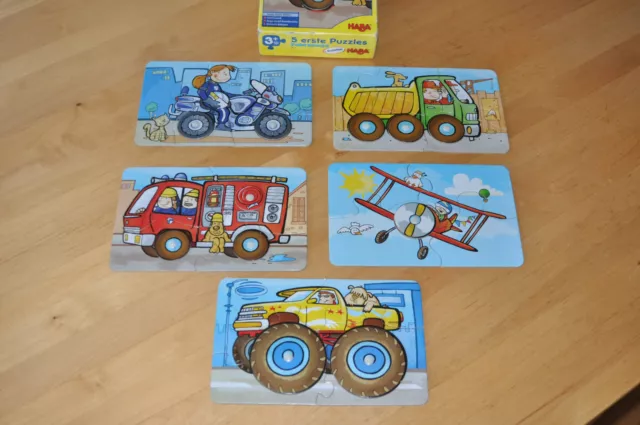 Haba Puzzle Dreheffekt Fahrzeuge LKW, Flugzeug, Motorrad, Feuerwehrauto top