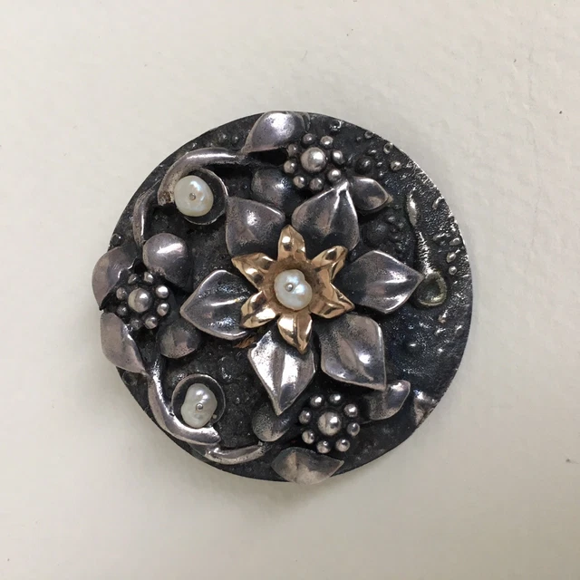 Broche argent 925 / perles baroques / fleurs Art nouveau Flower silver brooch