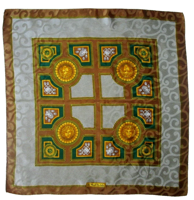 Foulard En Soie Vintage U E C C - Bords Bleu Nuit - Dimensions 86x88 Cm - Occasion