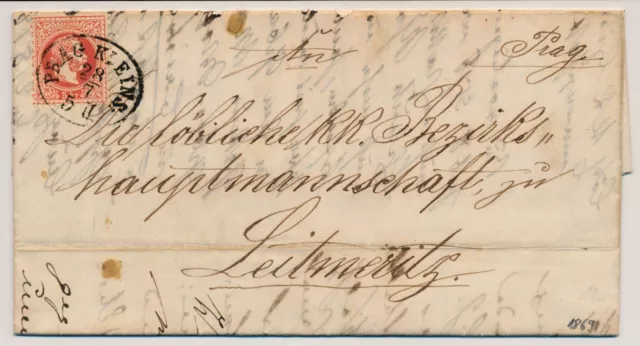 ÖSTERREICH 1869 5kr Brief (Inhalt) PRAG KLEINS (B) nach LEITMERITZ. Schön!