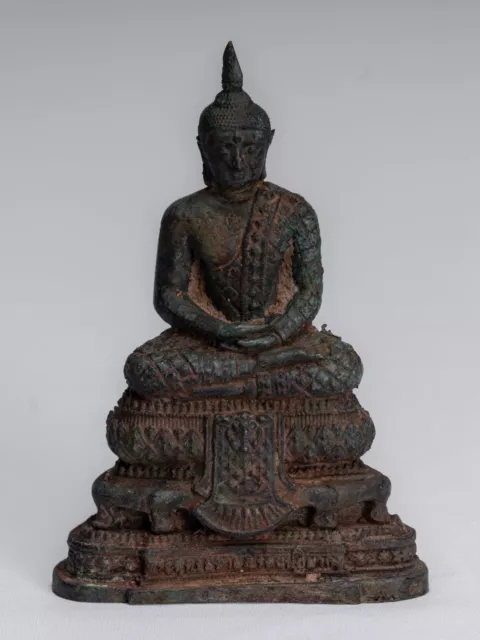 Antique Thai Style Bronze Seated Meditation Buddha Statue - 12.5cm/5"