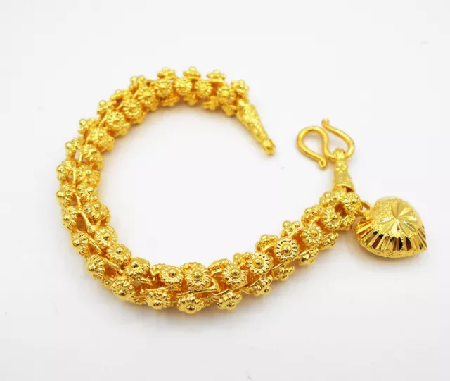 Detailed 22K 24K THAI BAHT YELLOW GOLD GP Pikun Flower Bracelet Jewelry Women