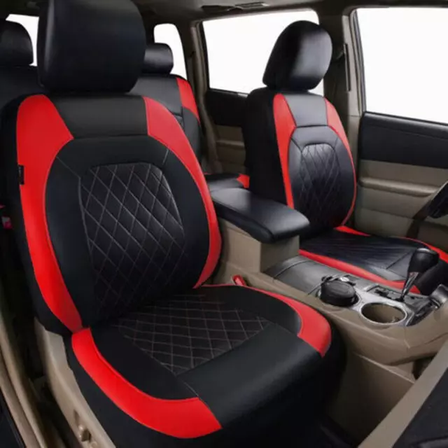 PU Leather Car Seat Covers Front Protector Parts Black/Red Fit For Truck SUV Van