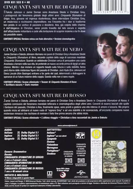 50 CINQUANTA SFUMATURE La Trilogia Completa (3 DVD) Jamie Dornan 2