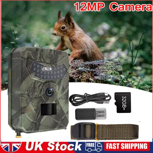 Wildlife Trail Camera 12MP HD1080P Waterproof Hunting Camera Night Vision+32G UK