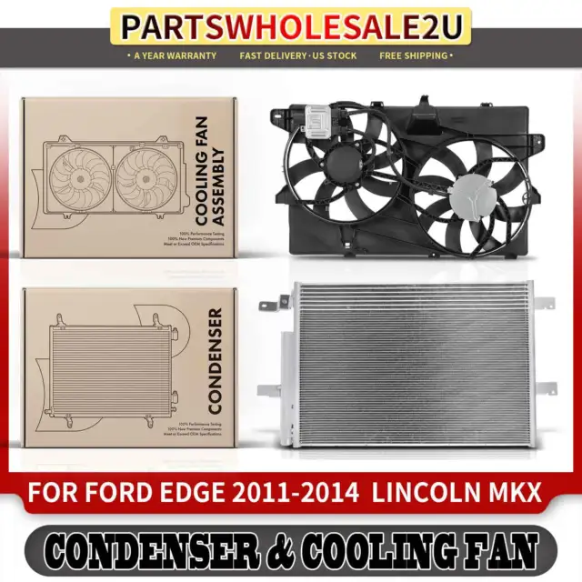 AC A/C Condenser & Cooling Fan Assembly for Ford Edge Lincoln MKX V6 3.5L 3.7L