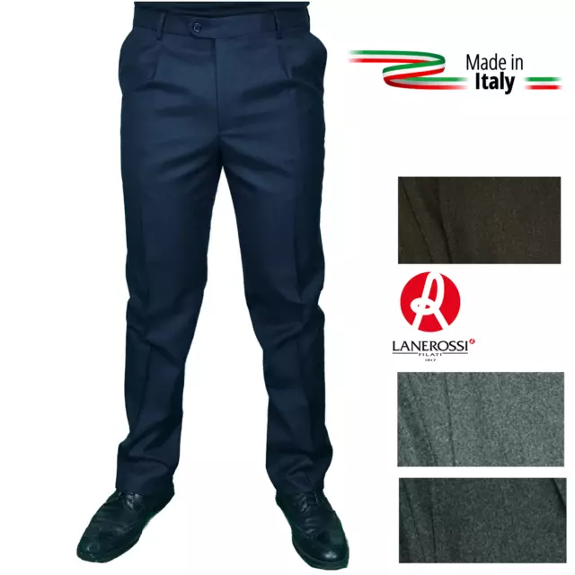 Pantaloni Uomo Classici Con Pens Eleganti Vita Alta Gamba Larga LANEROSSI