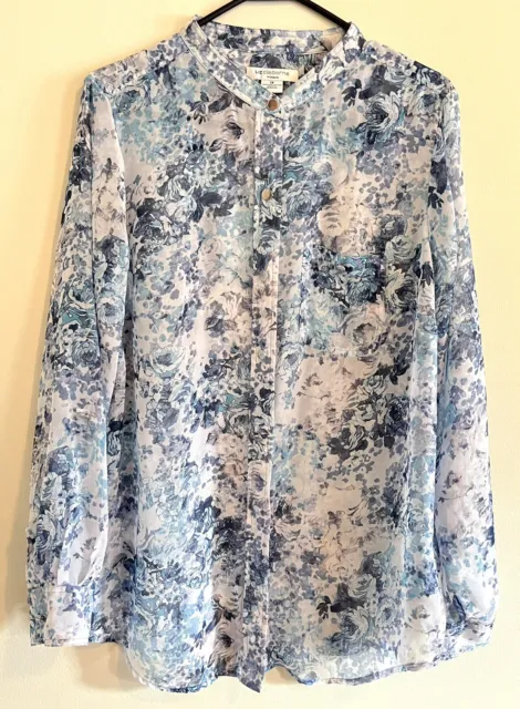 Liz Claiborne Floral Sheer Button Front Blouse Shirt Size 1X