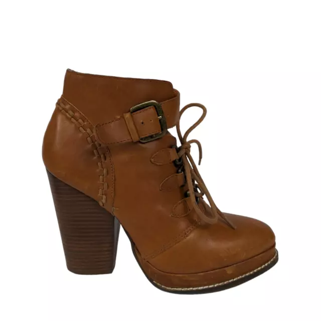 Seychelles Womens Boots 9 Brown Leather Lace Up Heeled Platform Ankle Booties