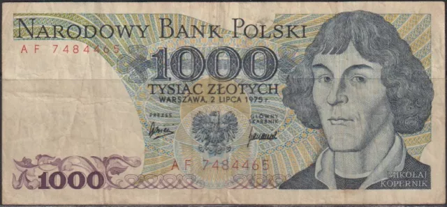 Polonia; 1000 zlotych Nicolás Copérnico/sistema planetario heliocéntrico 1975 fino