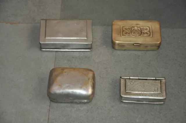 4 Pc Vintage White Metal & Brass Handcrafted Book Shape Betel Nut Boxes