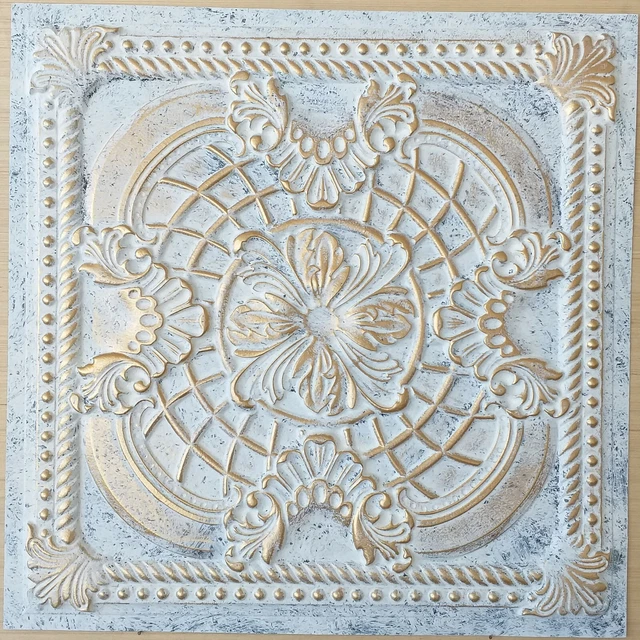Faux tin vintage Ceiling tiles aged white gold decor wall panels PL31 10pcs/lot