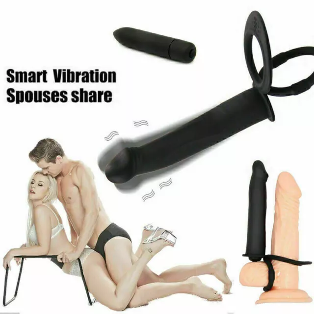 Couples-sex-Double-Penetration-Strapon-Dildo-Vibrating-Rabbit-Cock-Penis-Ring