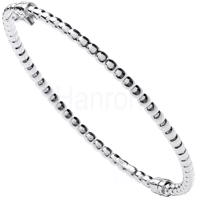 Silver Beaded Bangle 925 Hallmarked Rhodium Plated  7.25"  7.8Gms