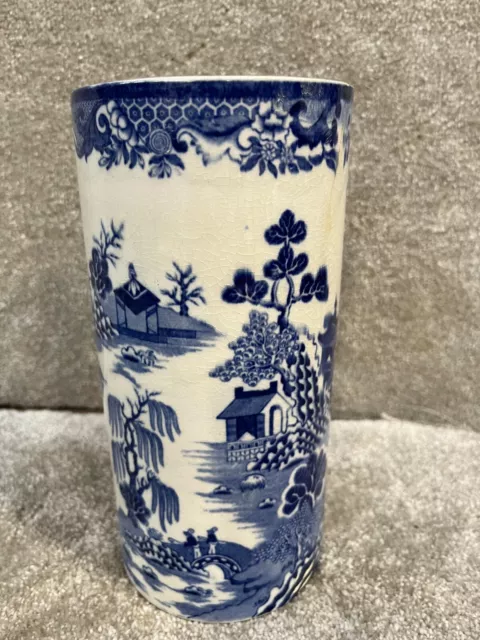 Vintage Masons Ironstone China Blue And White Willow Pattern Vase