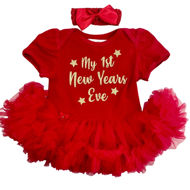 BABY GIRL NEW YEAR TUTU ROMPER, Newborn Party Dress with Gold Glitter