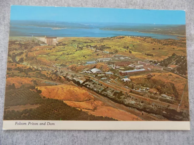 Vtg Postcard CA Folsom State Prison & Dam Aerial View American River & Lake