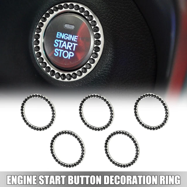 5 Pcs Car Engine Start Stop Decoration Ring Push Start Button Knob Trim Black