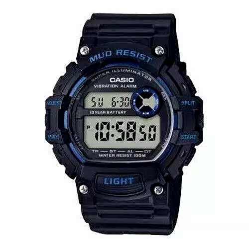 Casio Men's TRT-110H-2 Mud Resistant Digital Display Quartz Black Blue Watch NIB