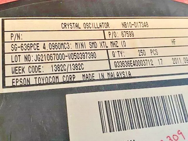 4.0960MHz Crystal Oscillator Epson SG-636PCE 6pieces