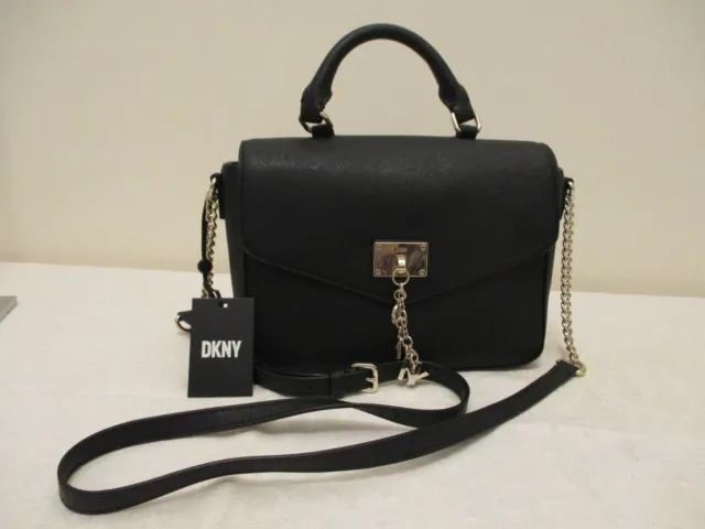 $ 168.00 Dkny Cleo Md Th Satchel Black Handbag~Authentic~Nwt